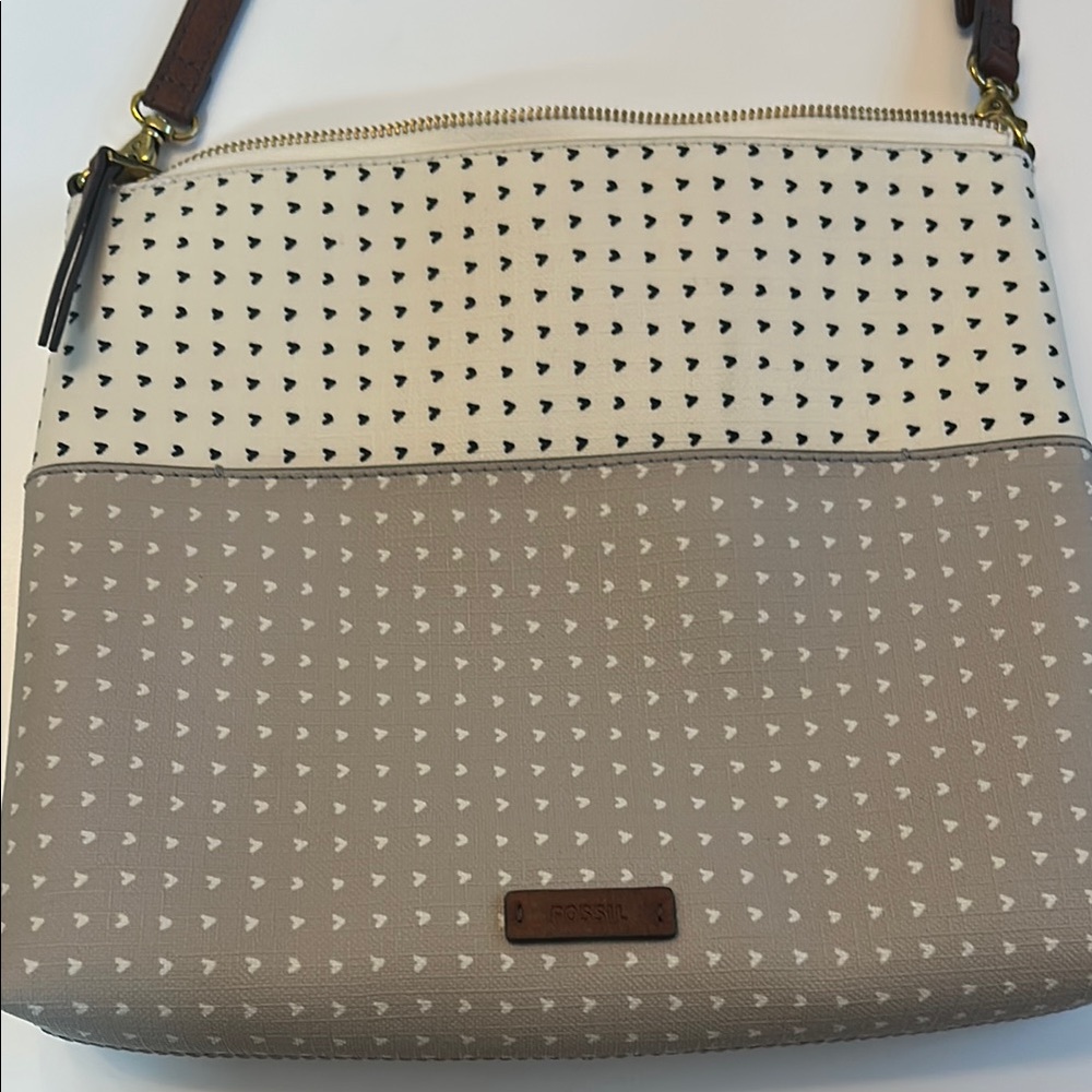 Fossil Cream and Tan Crossbody Bag with Polka Dot Pattern